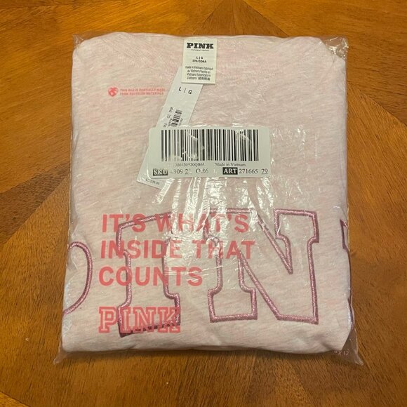 PINK Campus Cotton Long-Sleeve Shimmer Tee Shirt - NWT - Picture 3 of 6